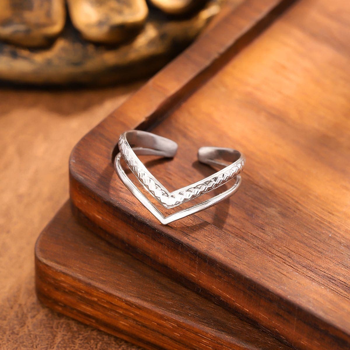 Anti Tarnish Double-Layer V-Shaped Ring Silver