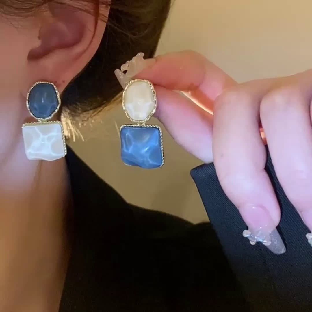 Contrast Color Water Ripple Geometric Square Earrings Mix Color