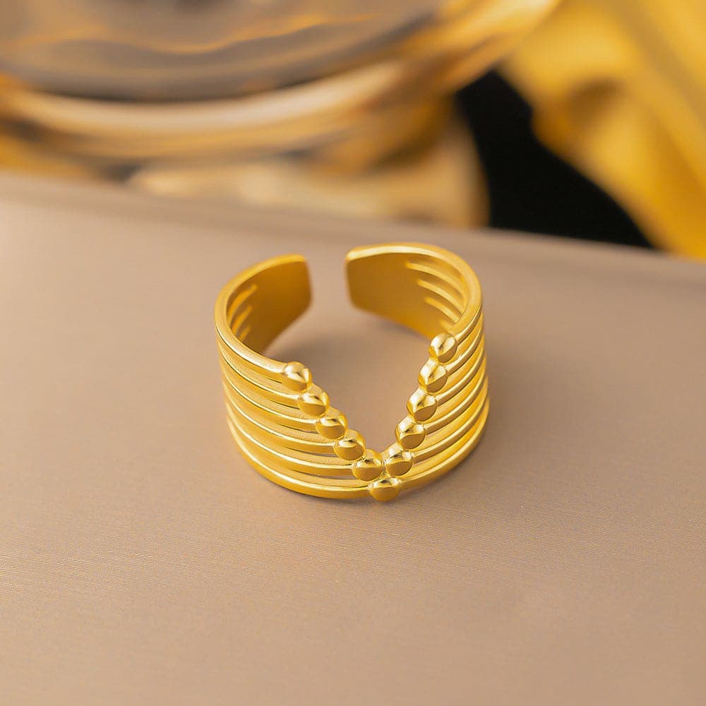 Anti Tarnish Double-Layer V-Shaped Ring Gold