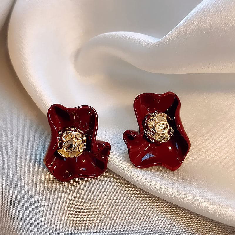 Wrinkled Silk Flower Fashion Earrings Mix Color