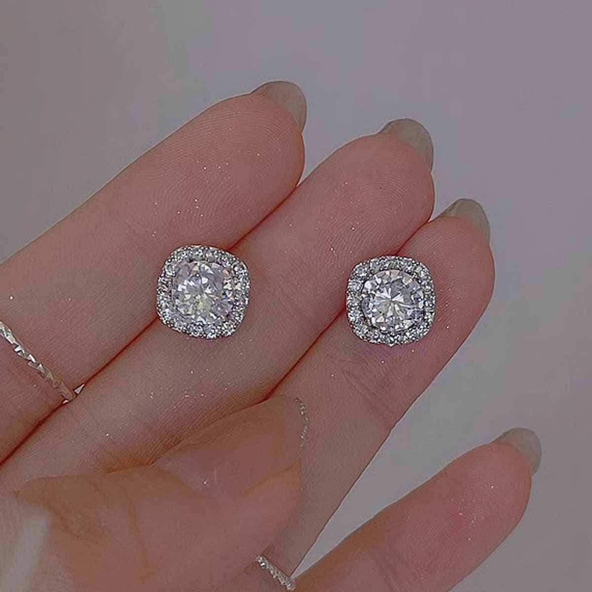 Full-Diamond Square Studded Earrings