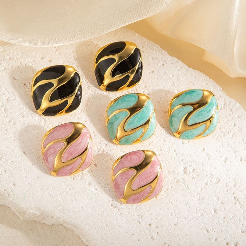 Retro Irregular Square Earrings Mix Color