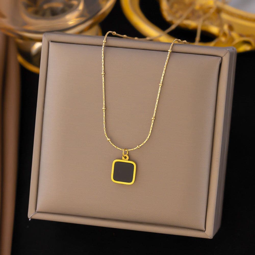 Anti Tarnish Square Black Shell Necklace Gold