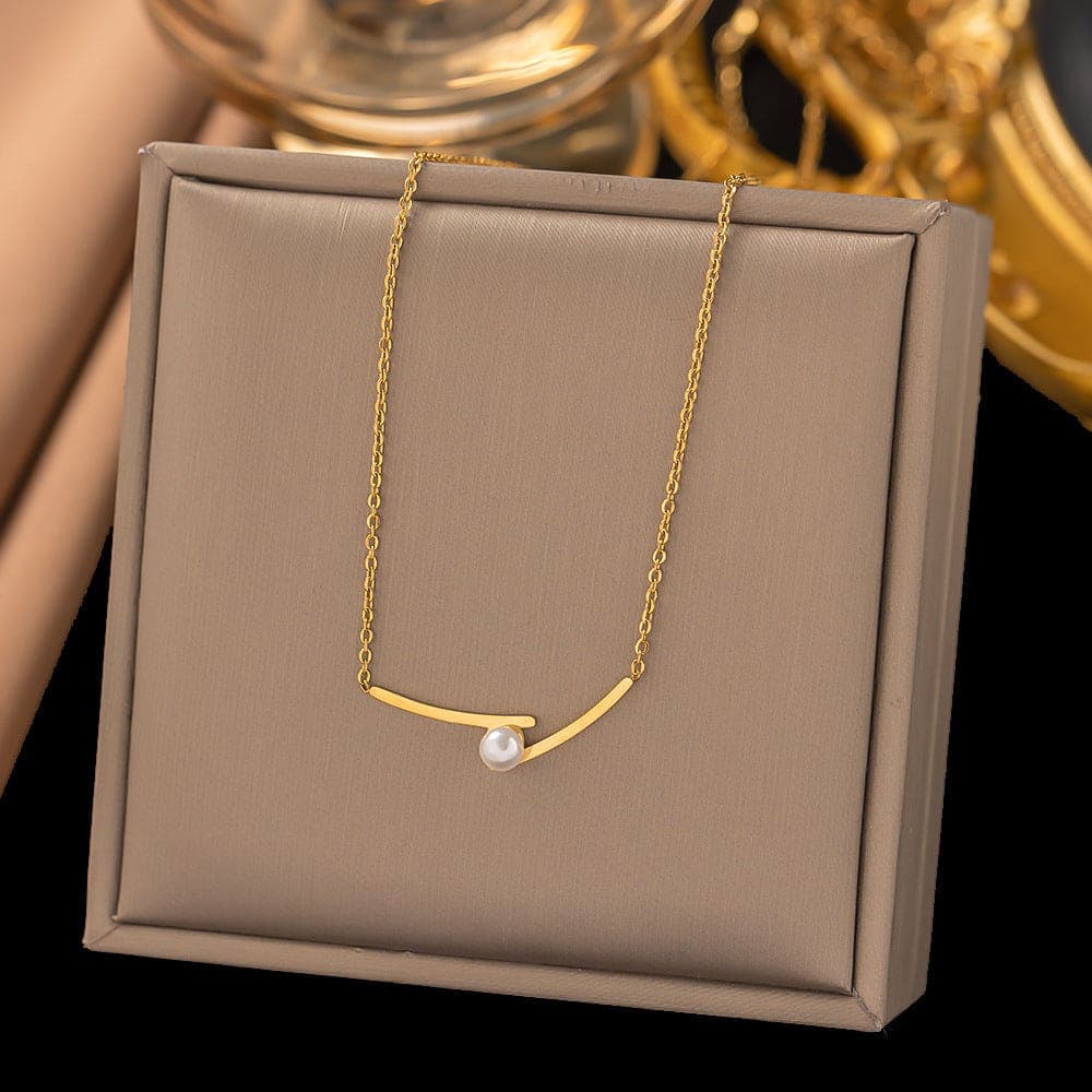 Anti Tarnish Cross Pearl Necklace Gold