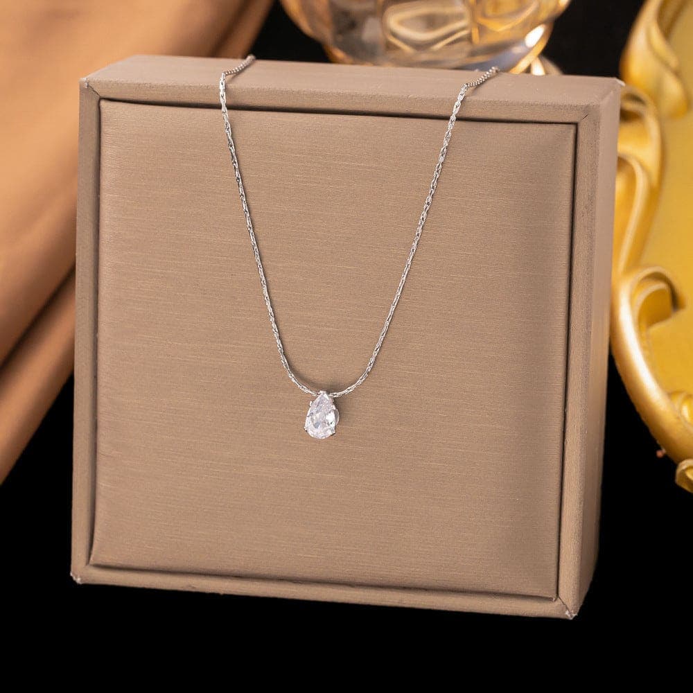 Anti Tarnish Round Link Chain Drop-Shaped Necklace Silver