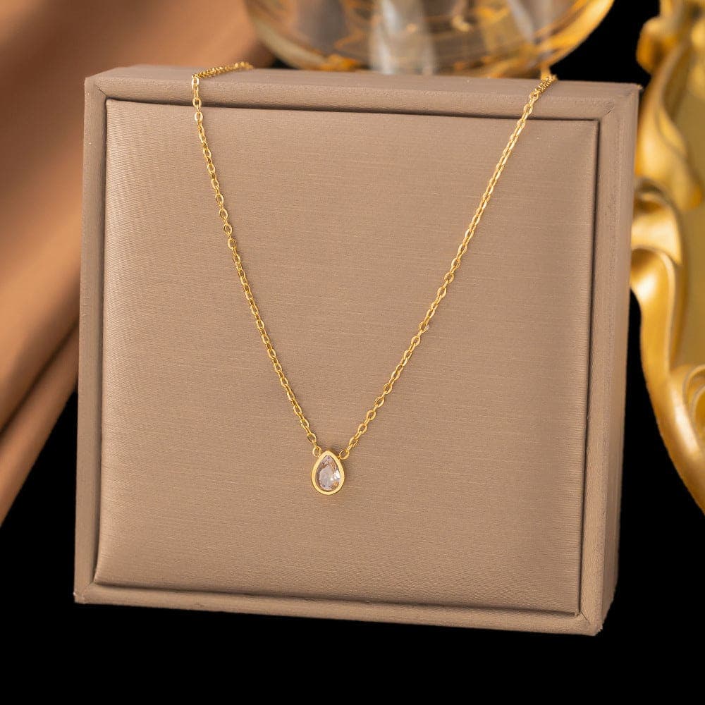 Anti Tarnish Diamond Drop Necklace Gold