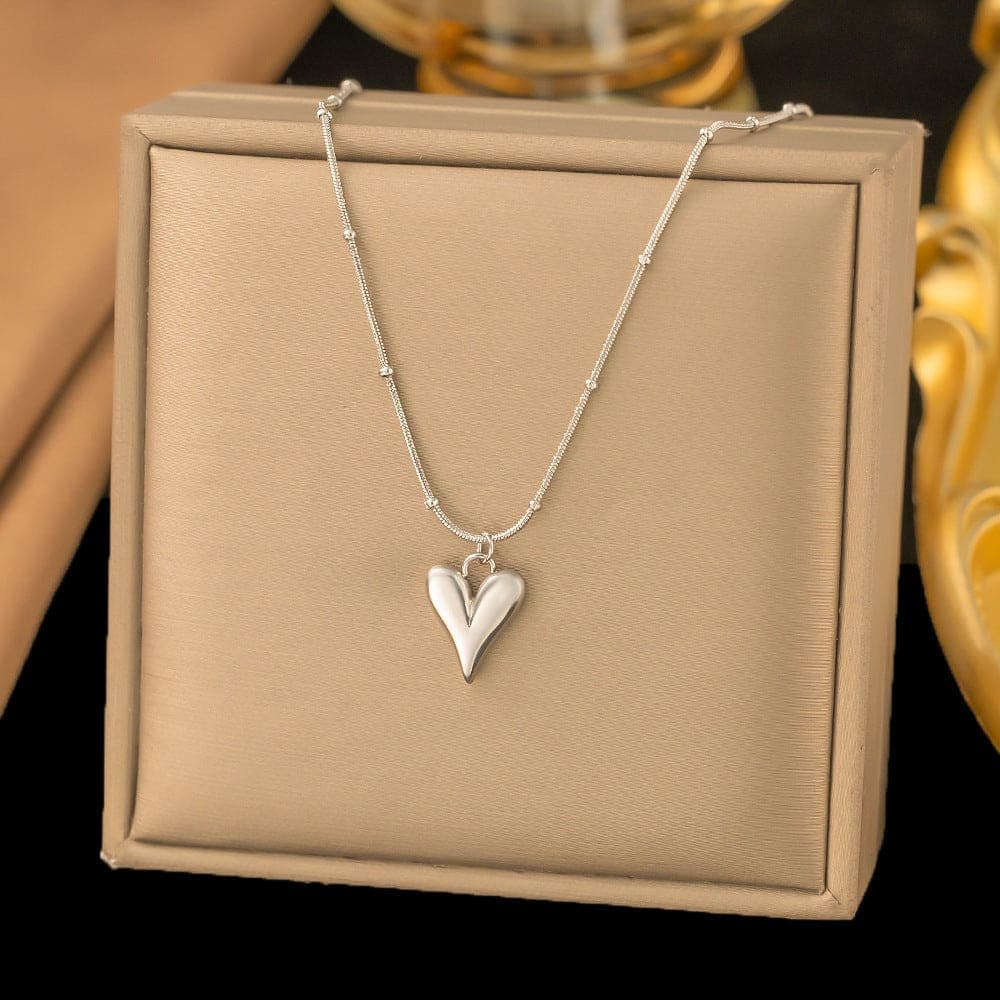 Anti Tarnish Heart-Shaped Necklace Silver