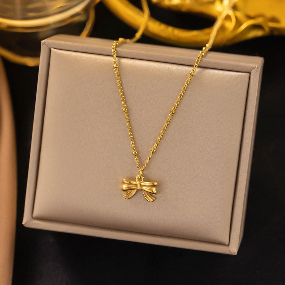 Anti Tarnish Bow Necklace Gold